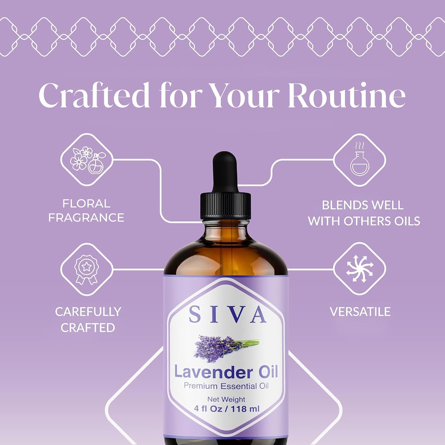 Detalle 2 de SIVA Lavender Essential Oil, 4 fl oz Amber Glass Bottle with Dropper