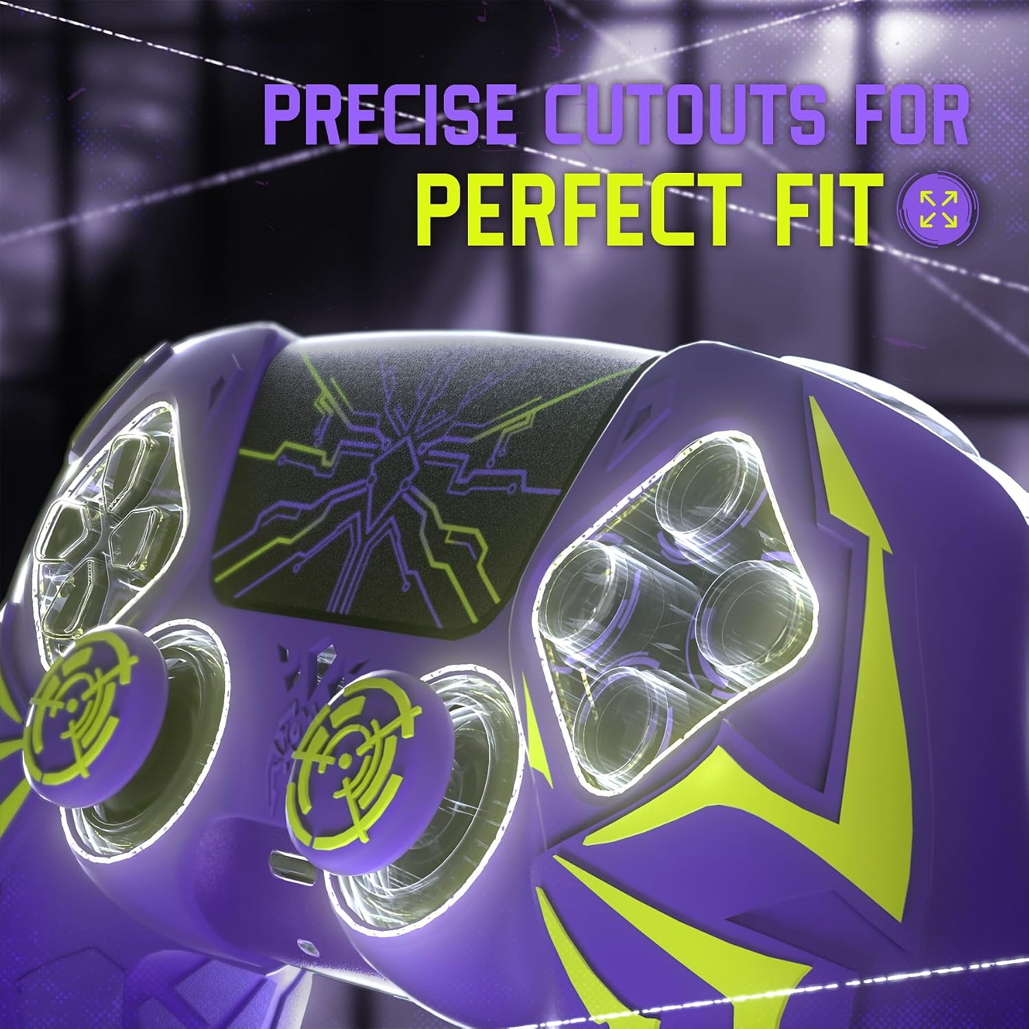 Detalle de PlayVital Design Silicone Case for PS5 Controller – Cyber Spider (Purple & Green)