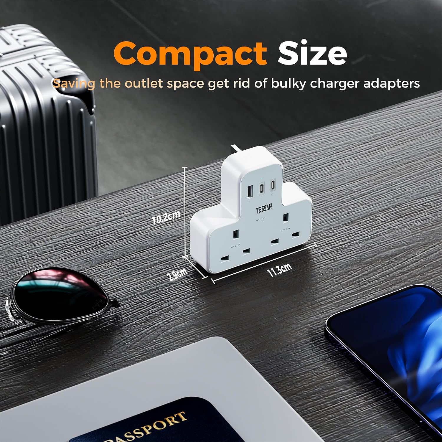 Thumbnail 5 de TESSAN Double Plug Extension Socket with USB-C 1A 🔌