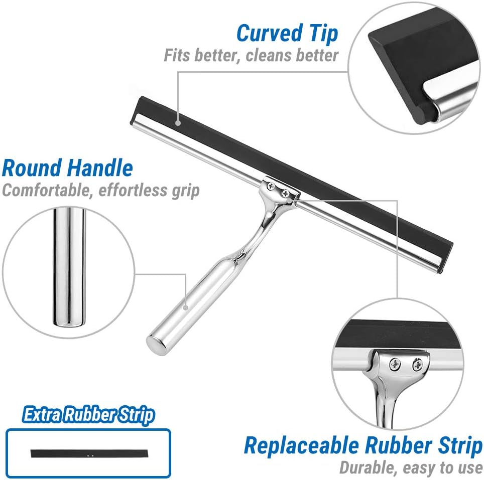 Thumbnail 2 de Ecooe raclette de douche vitres en acier inoxydable, 25 cm avec crochet sans perçage et silicone de rechange