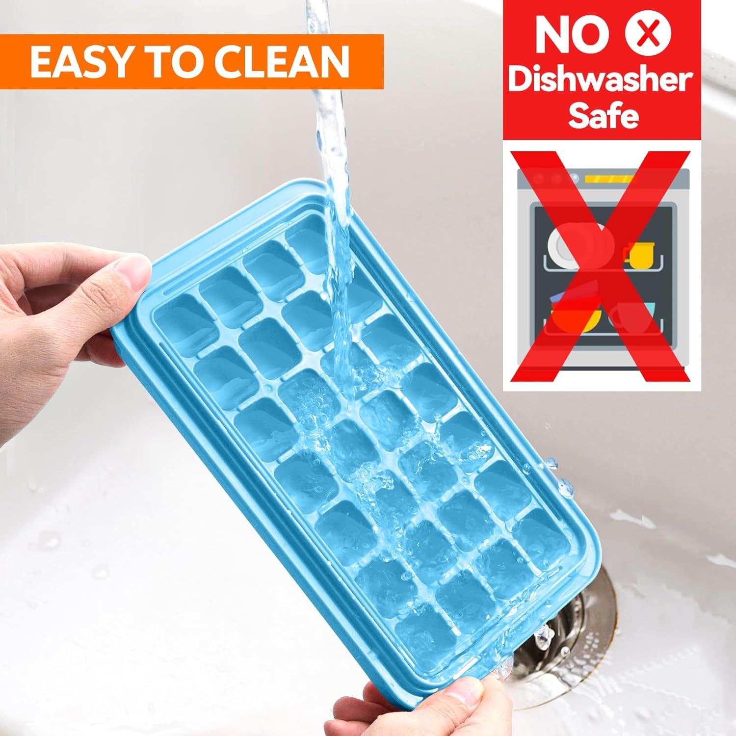 Thumbnail 6 de longzon Eiswürfelform mit Deckel & Behälter (56 Stück) inkl. Eisschaufel – auslaufsicher, stapelbar, blau