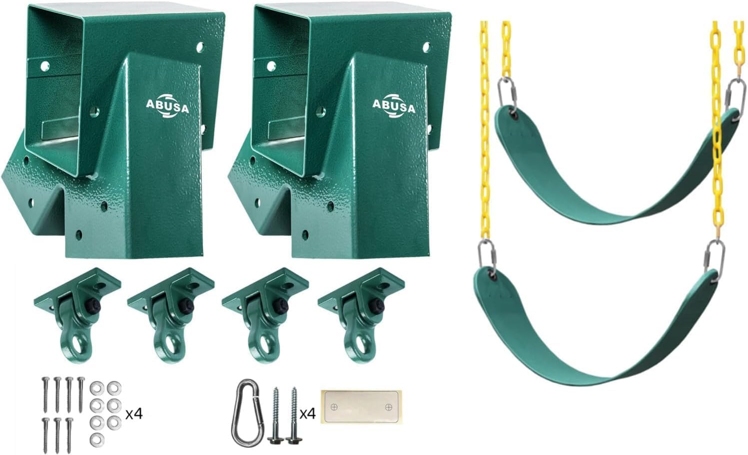 ABUSA Heavy Duty Swing Set Brackets Kit (2 A-Frame Brackets, 2 Swing Seats, Hangers & Hardware) G007
