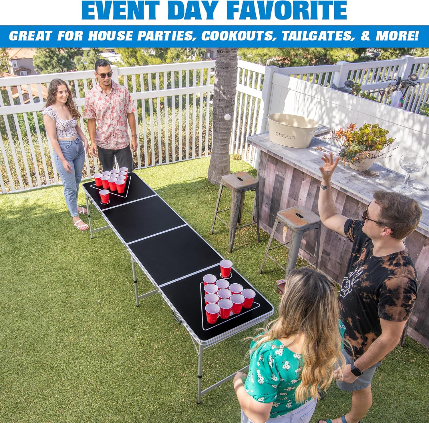 Detalle de GoPong 8 Foot Portable Beer Pong/Tailgate Table (Black, Football, American Flag, or Custom Dry Erase)