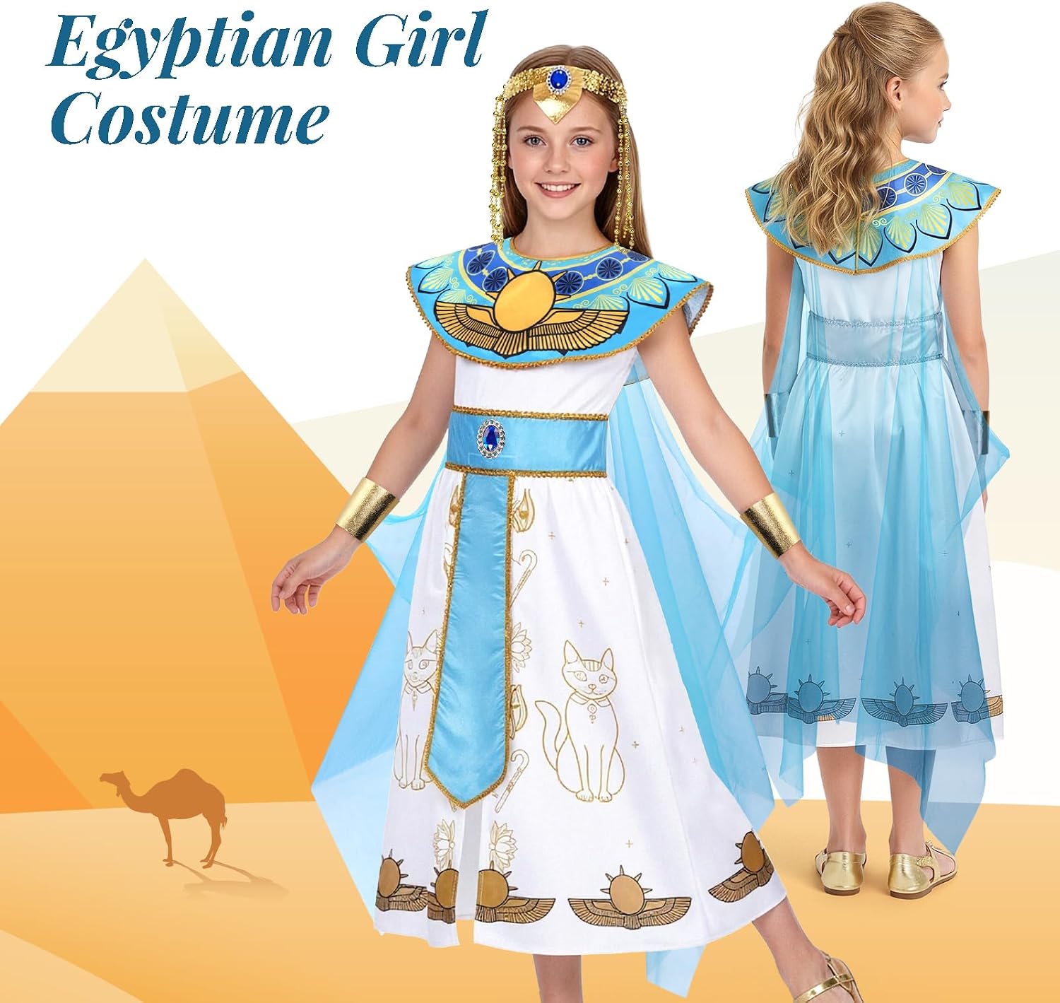 Thumbnail 4 de WIKITOT Egyptian Costumes for Girls (Aged 5–13) – Full Egyptian dress-up set for World Book Day & Halloween