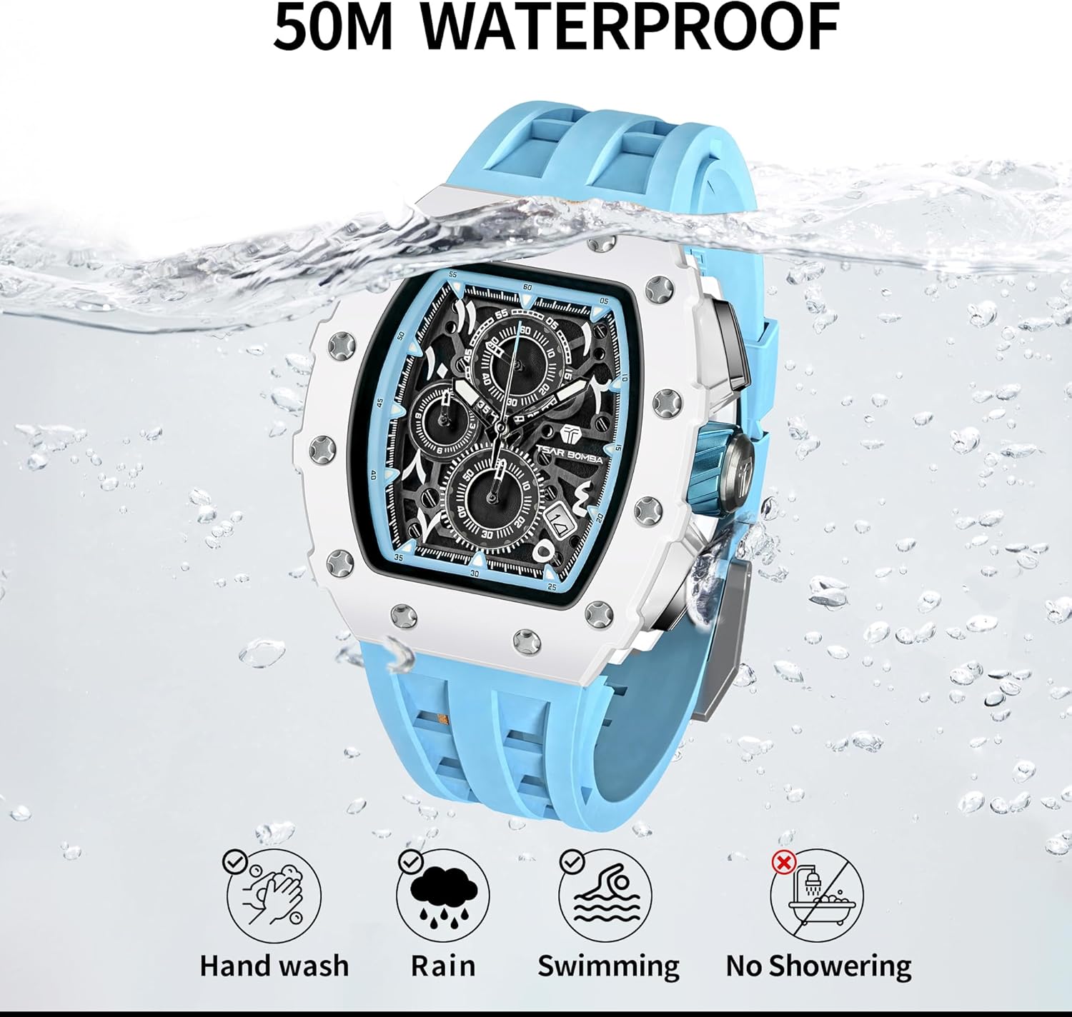 Thumbnail 3 de TSAR BOMBA Orologi da uomo di lusso: cronografo elegante con cinturino tonneau in silicone