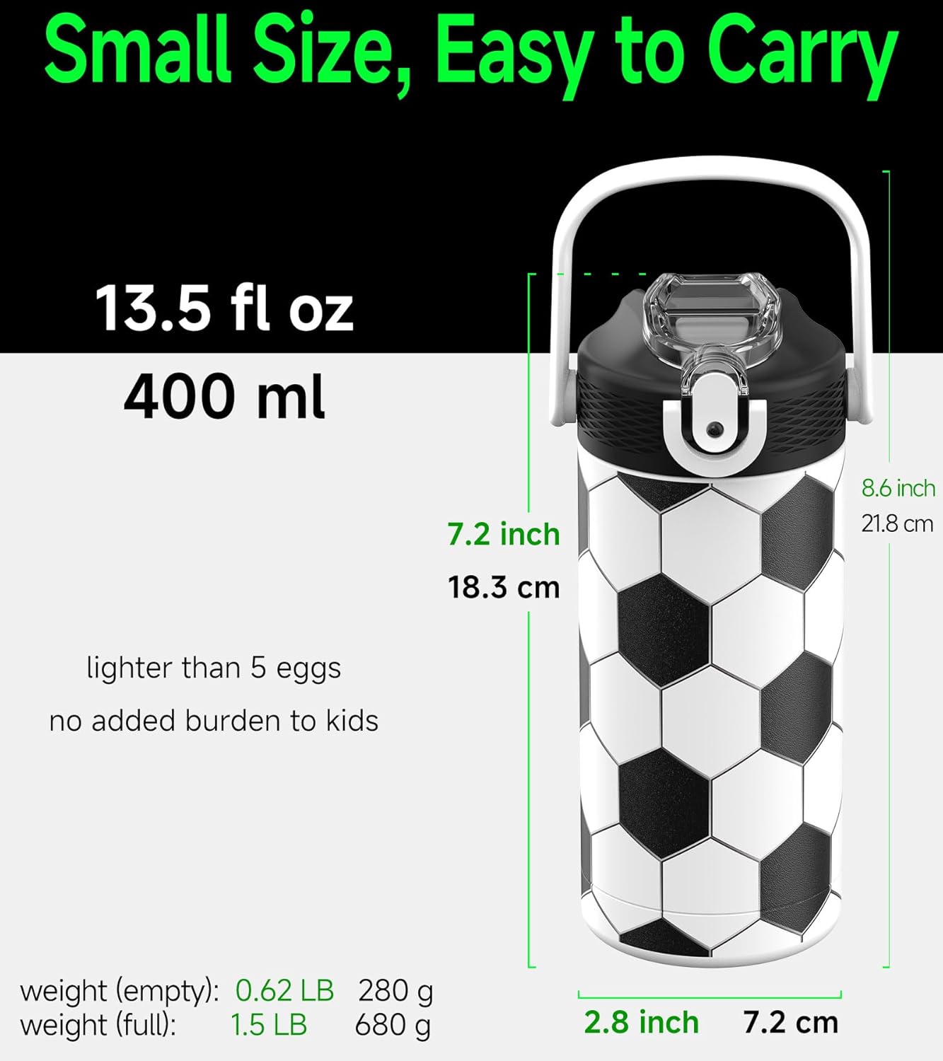 Thumbnail 5 de MYFOREST 400ml Kids Insulated Water Bottle with Soft Sipper (Football) and Name Spot