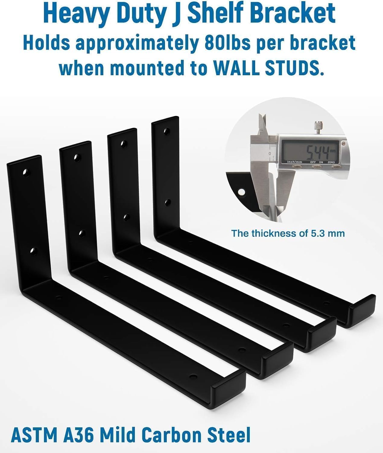 Detalle de LEOPO 1125-12 Shelf Brackets, 12-Pack Black 1/5-Inch J-Style Supports
