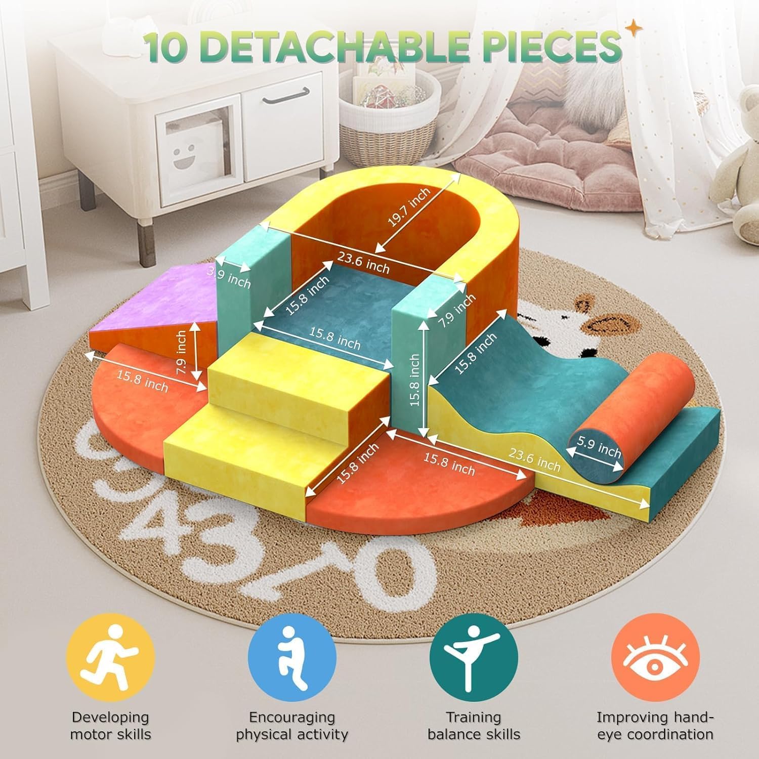 Detalle de LOVIVO 10 PCS Soft Play Set: Colour Foam Climbing Blocks for Toddlers