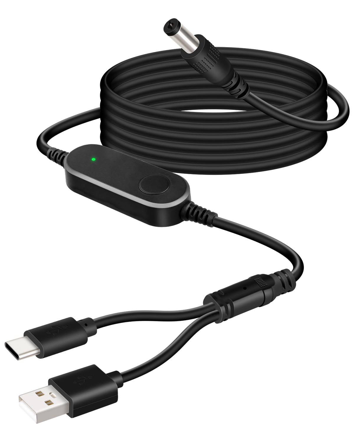 Detalle de RIIEYOCA Dual Port USB A & USB C 5V to 12V Step Up Converter Cable (12W, 1.5m)