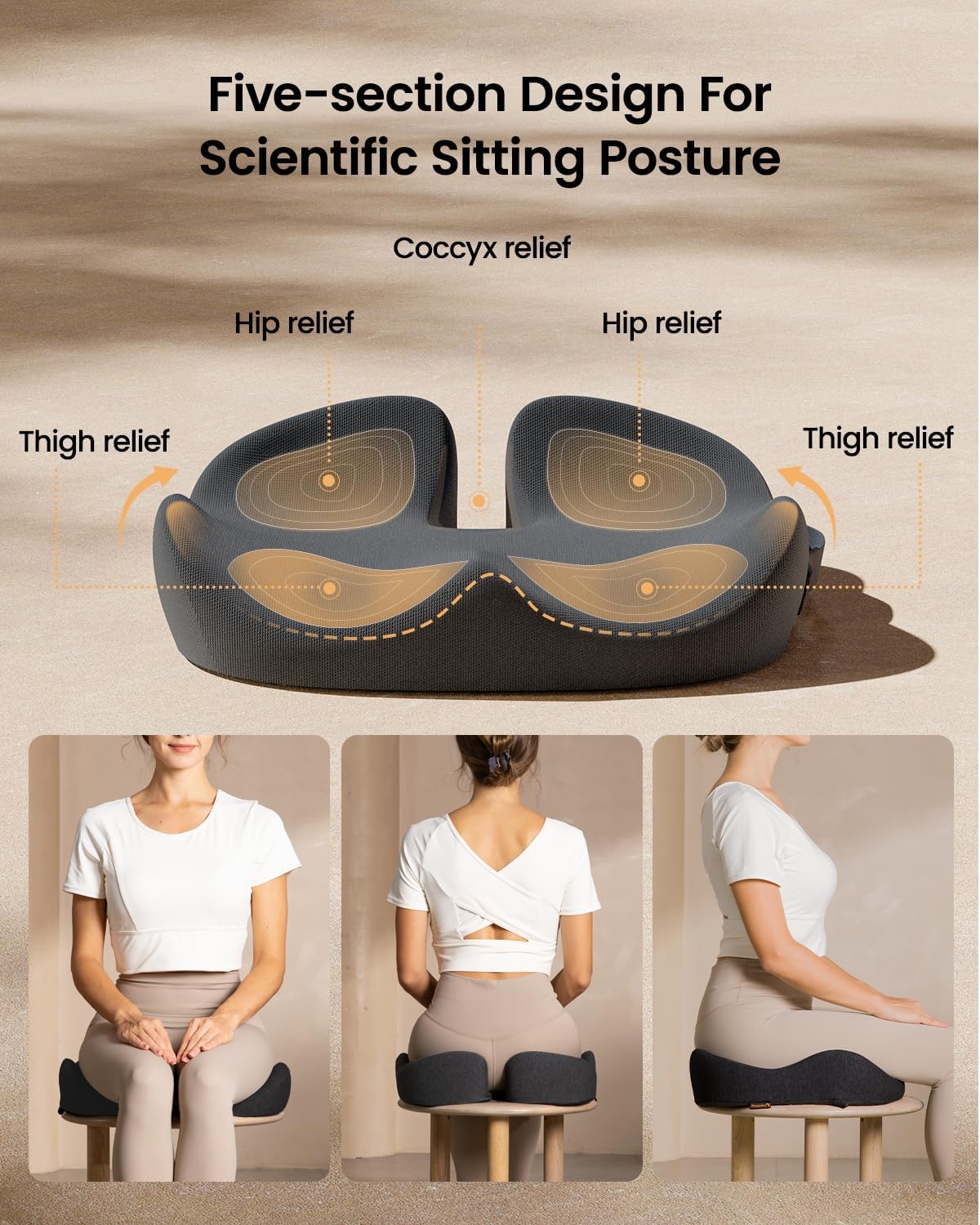 Detalle 2 de ProtoArc Sitzkissen mit U-Form und Memory-Schaum – ergonomisches Kissen für Bürostuhl, Rollstuhl, Auto & Flugzeug