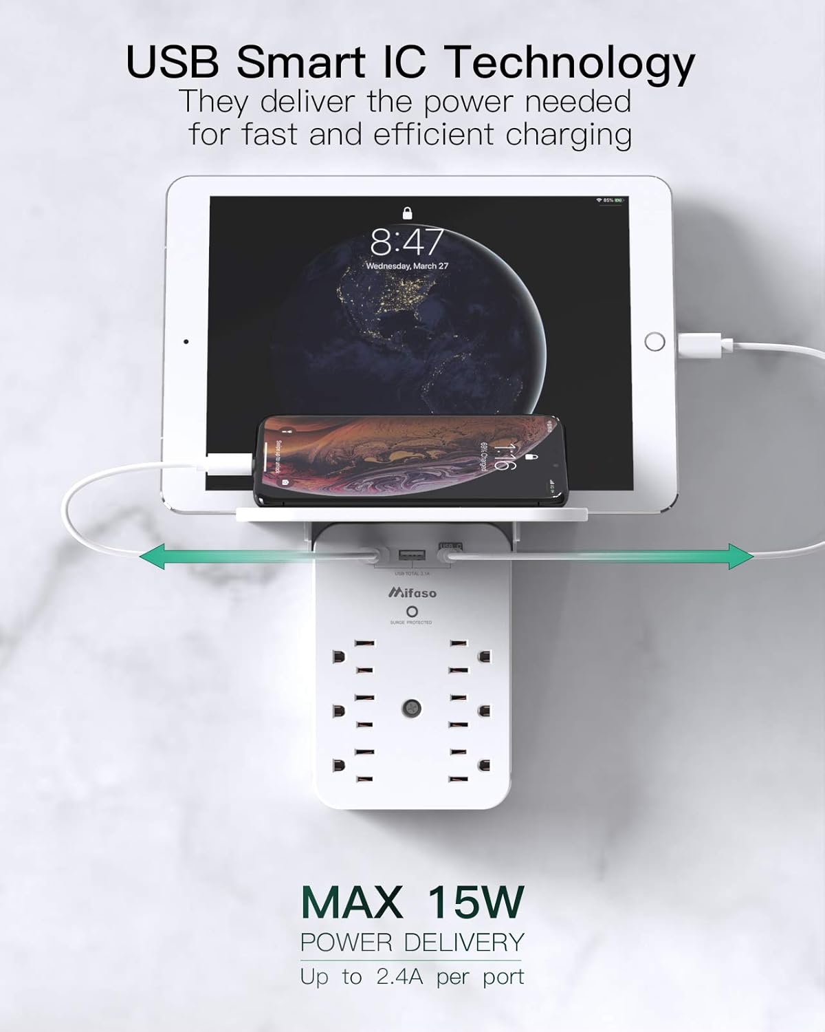 Detalle 2 de Wall Outlet Extender with Surge Protector 490J
