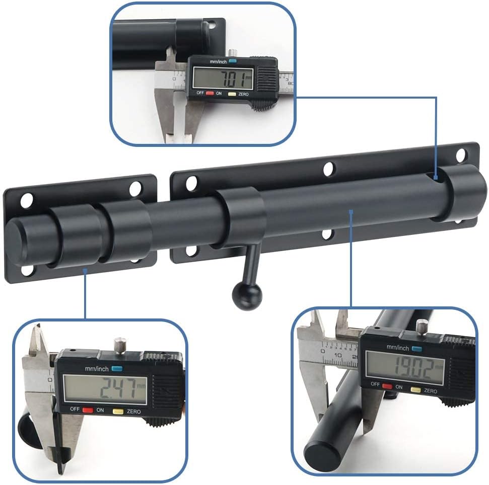 Thumbnail 6 de Sayayo Heavy Duty Slide Gate Latch Bolt Safety Door Lock EMS9200-B (230mm Length, 19mm Dia Bar) in SUS304 Matte Black
