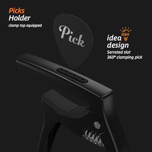 Detalle de TANMUS Guitar Capo 3in1: Metal Capo with Pin Puller, 360° Pick Holder and Soft Touch