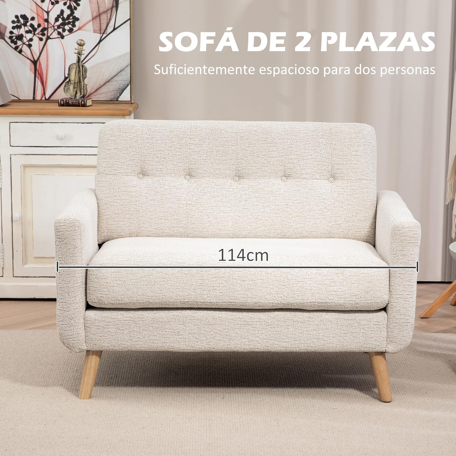 Detalle 2 de HOMCOM Sofá 2 plazas beige 114 cm