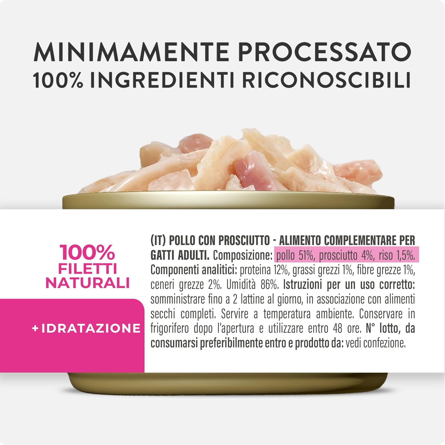 Detalle de Schesir Filetti di Pollo con Prosciutto in Gelatina — Cibo Umido per Gatti, 12 lattine da 70 g