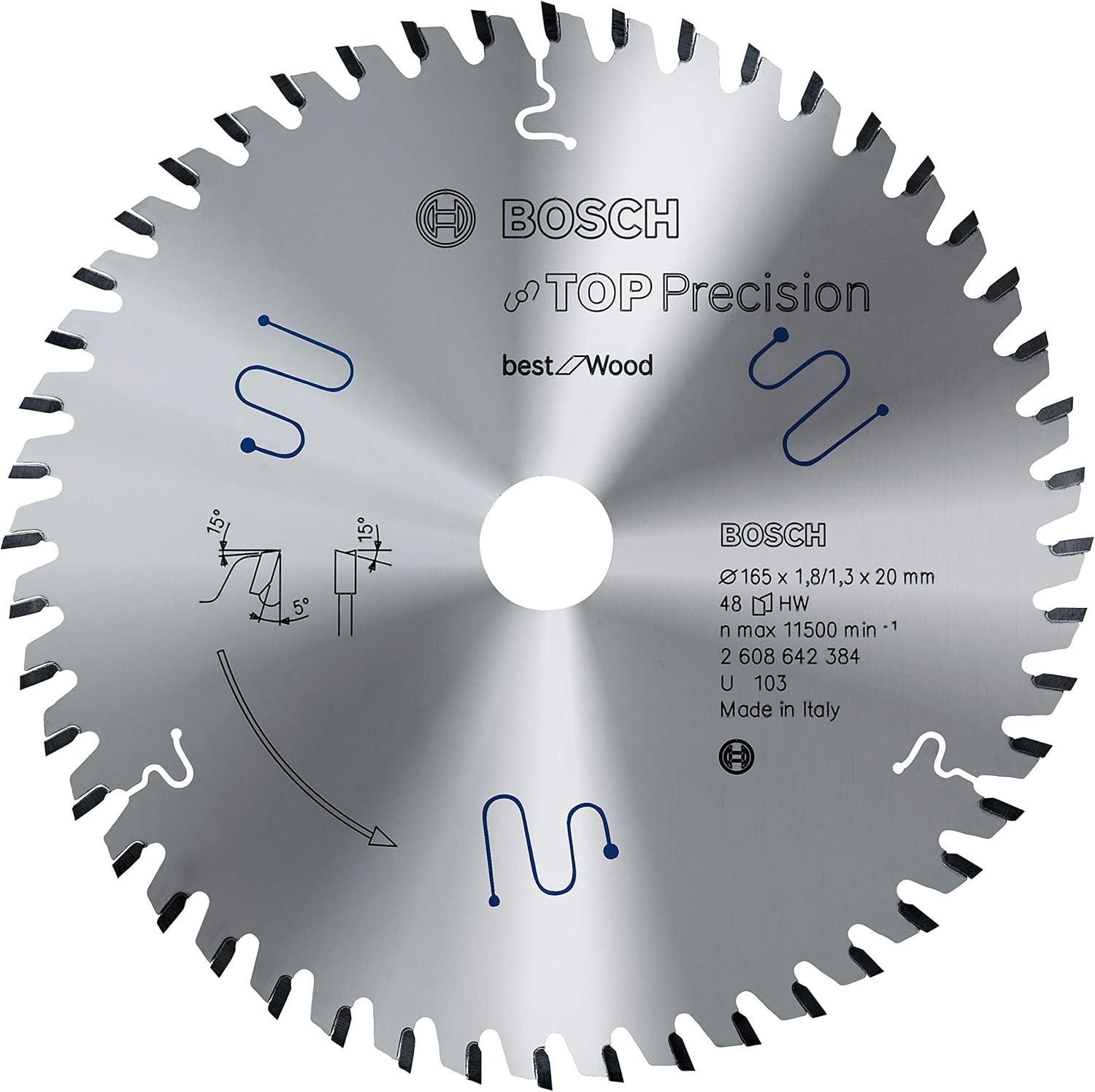 Detalle de Bosch Lame de scie circulaire Top Precision pour bois – 165 x 20 x 1,8 mm, 48 dents