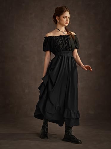 Detalle de SCARLET DARKNESS Jupe maxi médiévale en double couche à volants, taille haute victorienne Seampunk, noir (XL)