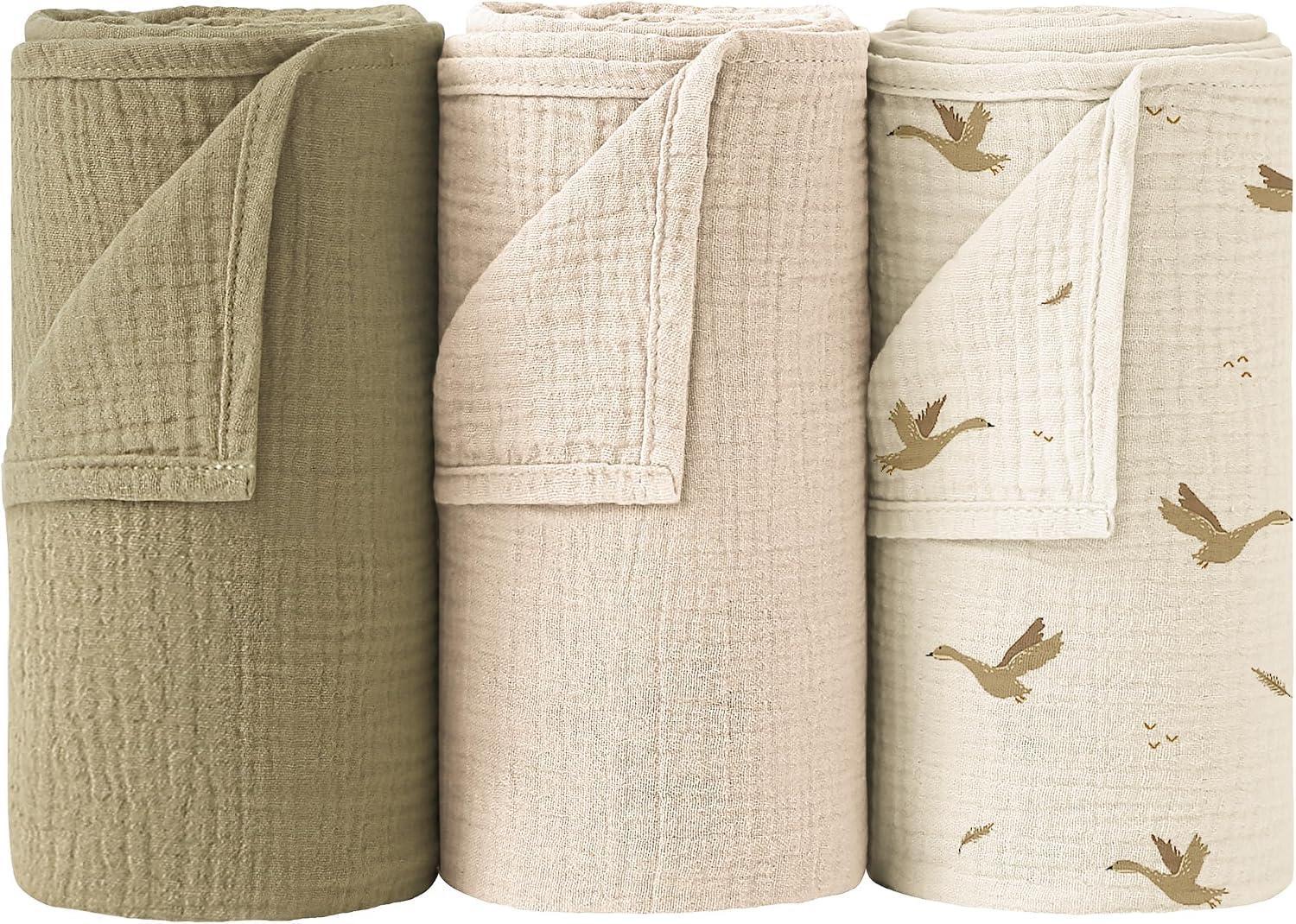 Detalle de Bearmoss Musselin-Pucktuch 3er-Set 96x102 cm, 100% Baumwolle, Olivgrün