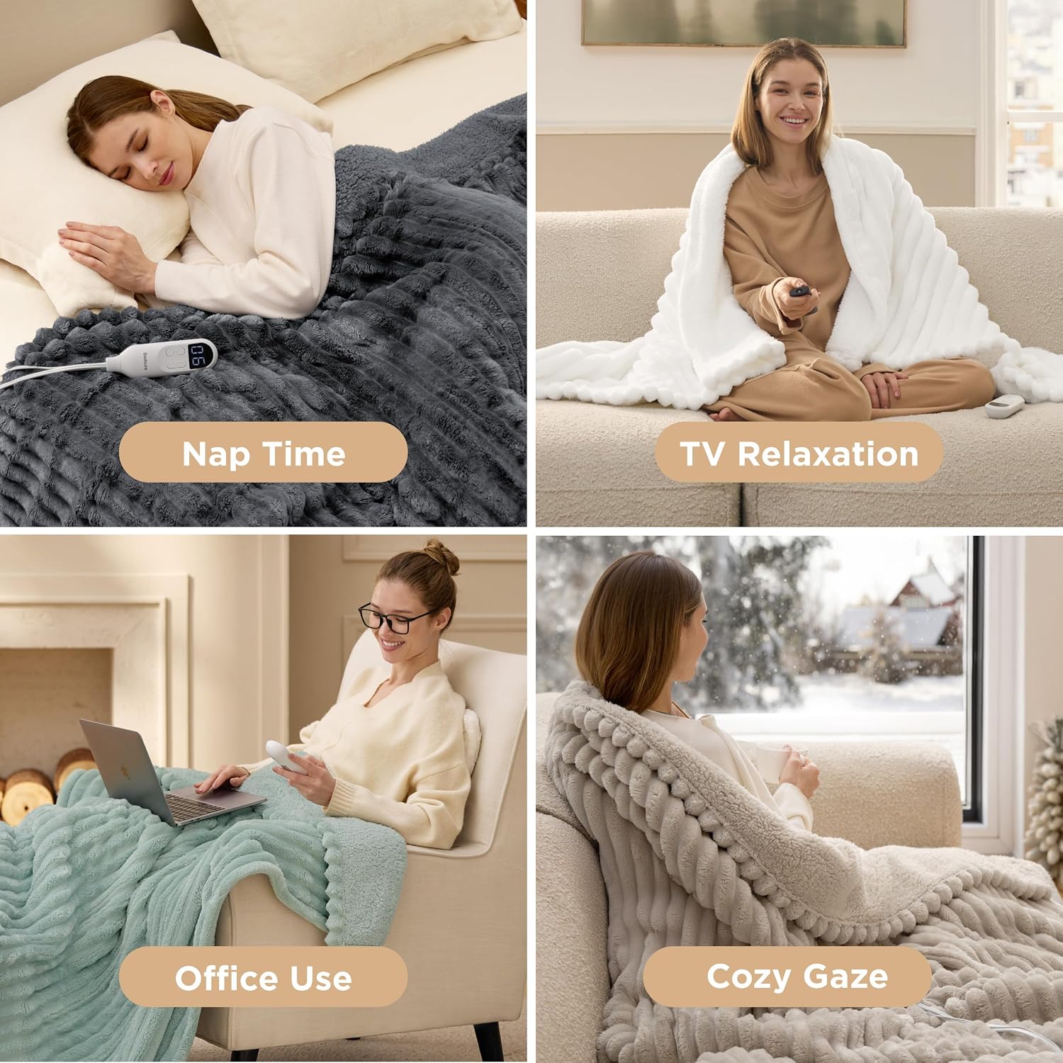 Detalle 2 de Bedsure BS-200B Twin Electric Blanket, Striped Flannel and Sherpa, 6 Heat Levels