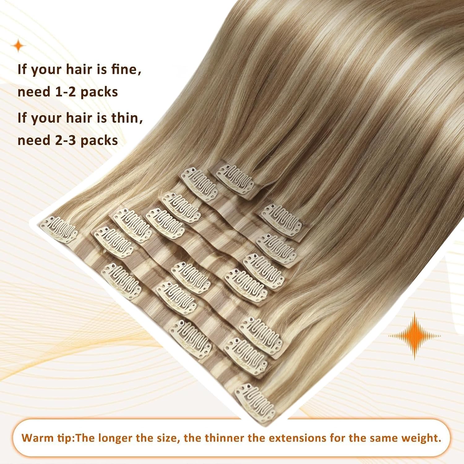 Thumbnail 6 de Full Shine Blonde Clip-In Hair Extensions, 20 Inch, 150g, 8 Pcs