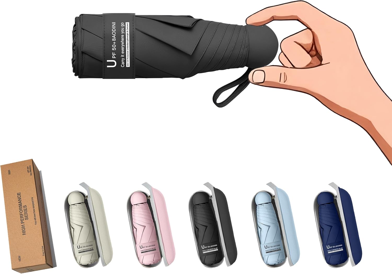 Detalle de BAODINI mini travel umbrella with case (UPF 50+ UV protection, compact pocket size)