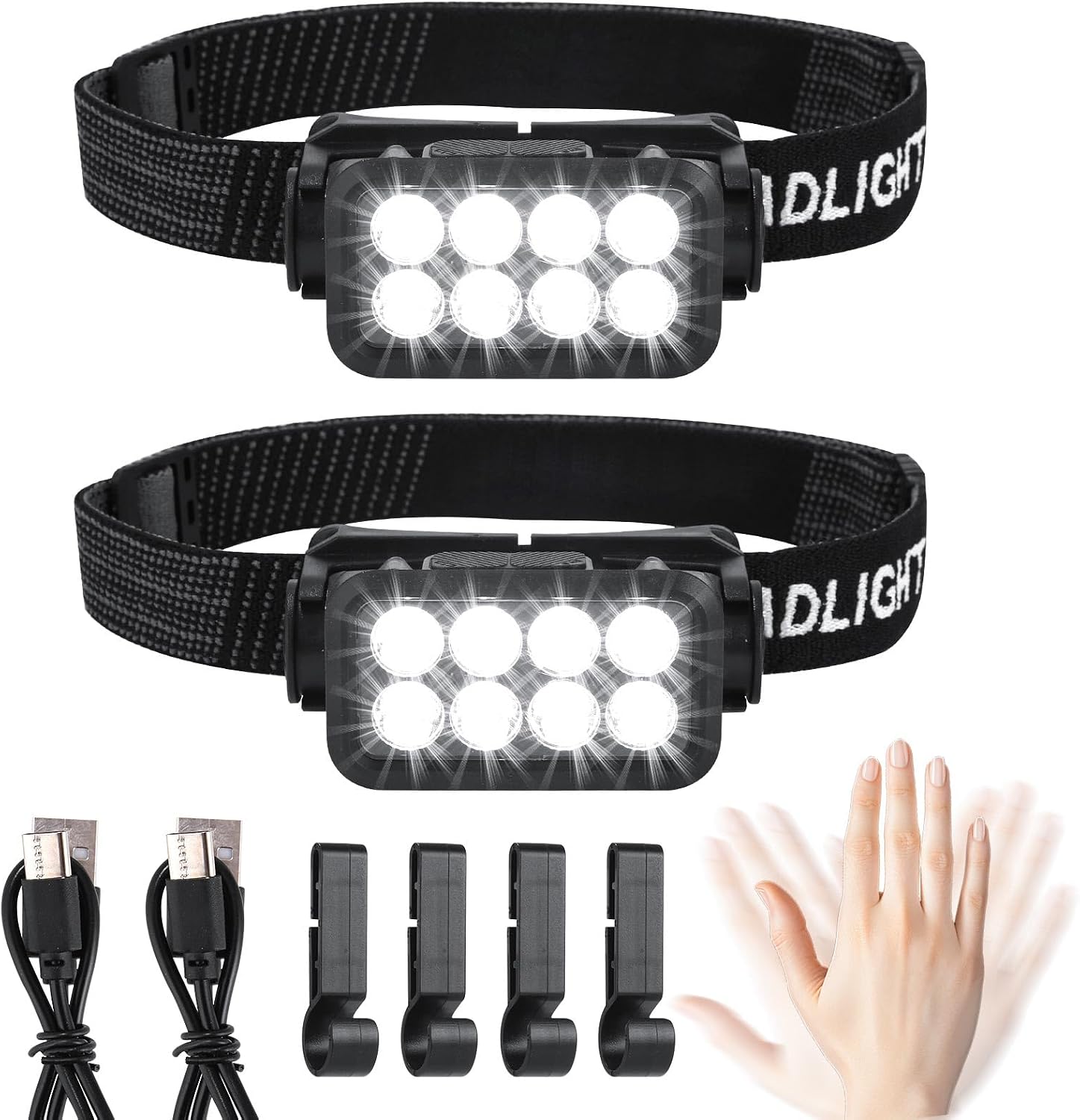 Detalle de Yoxovo set van 2 oplaadbare led-hoofdlampen, 2500 lumen en IPX6