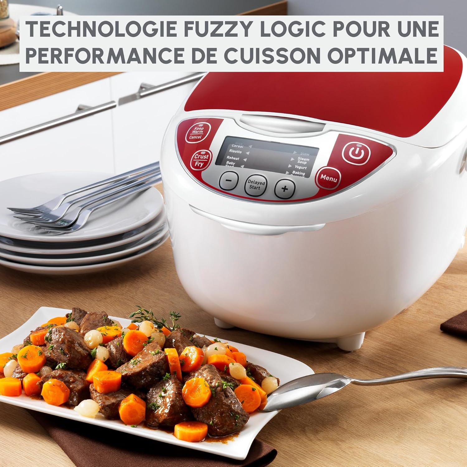 Detalle de Moulinex Multicuiseur électrique MK7051F1 — 12 fonctions, rouge et blanc