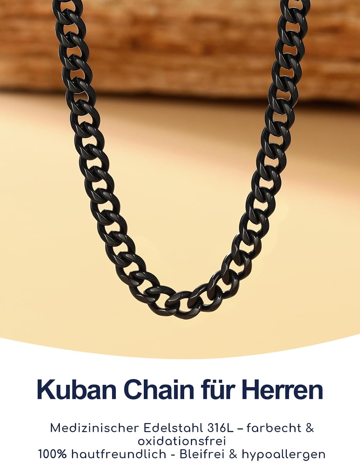 Detalle de Suplight Herren Panzerkette Cuban Link 3/6/9mm – 316L Edelstahl, 36–76 cm, Silber/Gold/Schwarz