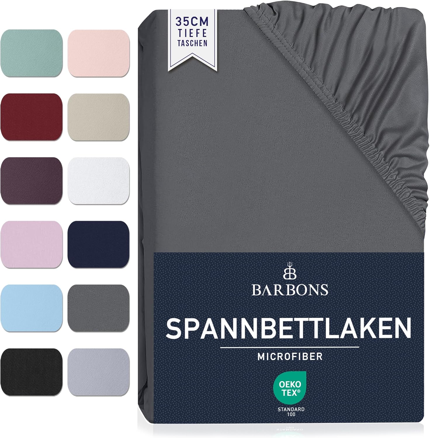 Detalle de BARBONS Spannbettlaken 180x200 cm – 35 cm Tiefe, OEKO-TEX, gebürstete Mikrofaser