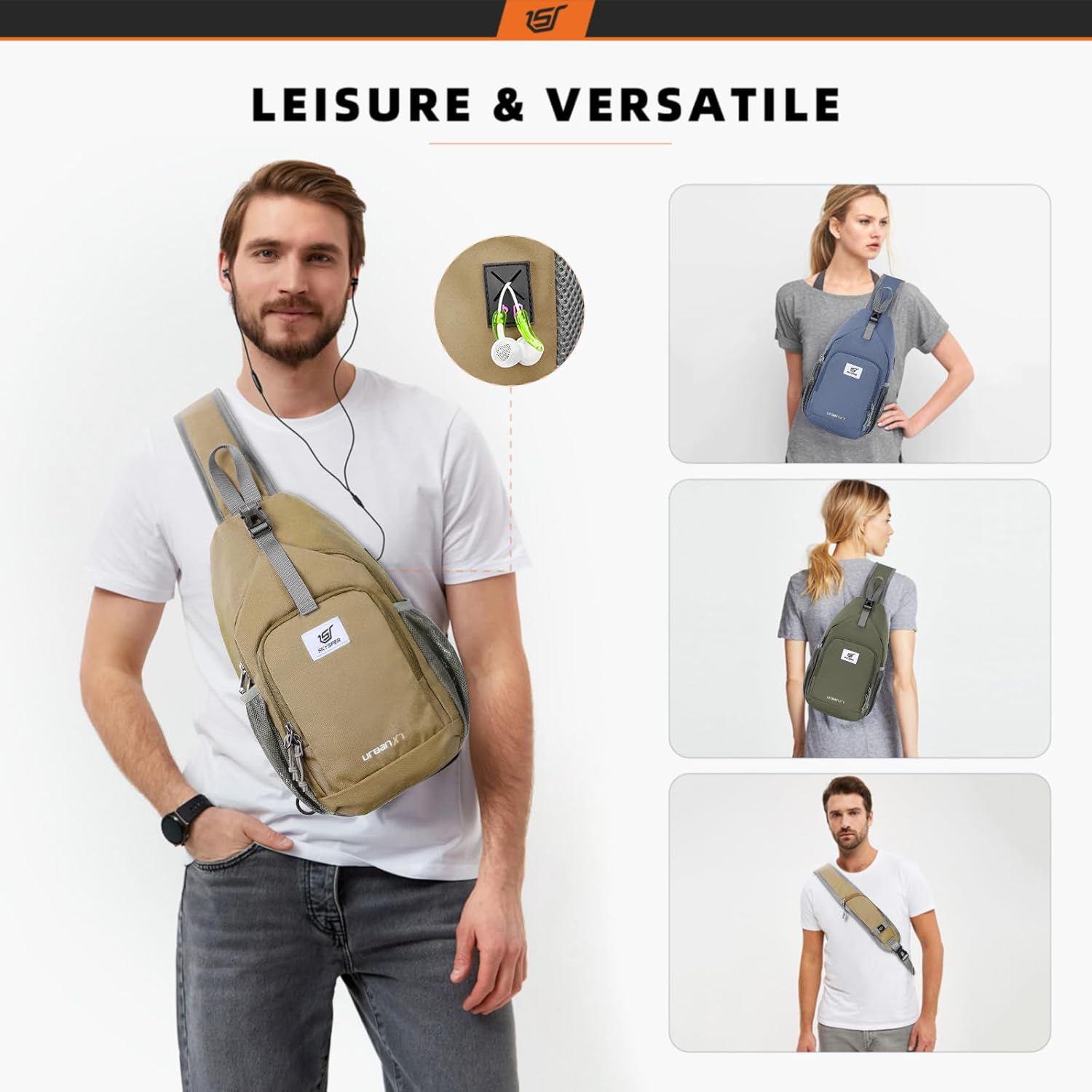 Detalle de SKYSPER RFID Crossbody Sling Bag (Periwinkle, Medium) – Versatile Daypack for Travel and Everyday Use