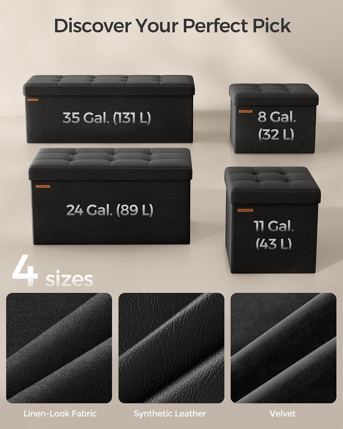 Thumbnail 5 de SONGMICS Folding Storage Ottoman Bench, 43.3 Inches