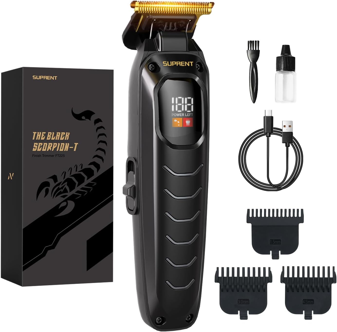 Detalle de SUPRENT FT225BX Black Scorpion-T Cordless Beard Trimmer, Titanium T-Blade