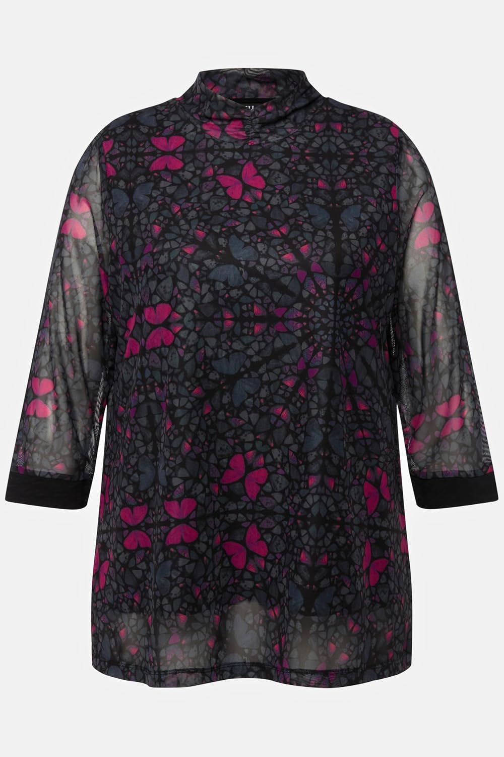 Thumbnail 6 de Ulla Popken Femme Grandes Tailles T-Shirt en Mesh à Col Montant et Manches 3/4, Ligne A 821280
