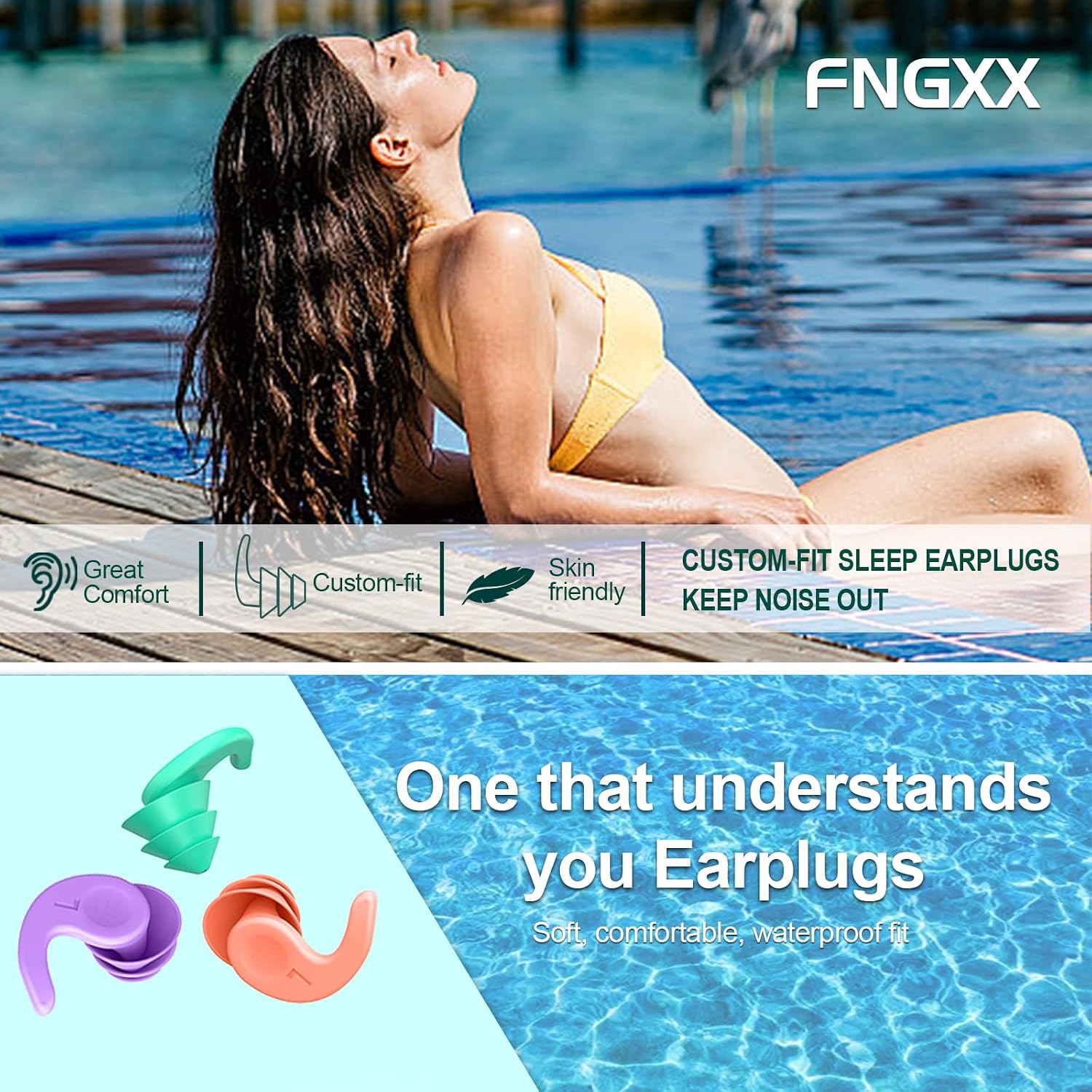 Thumbnail 6 de Reusable Silicone Swimming Earplugs for Adults, 3 Pairs with Storage Cases