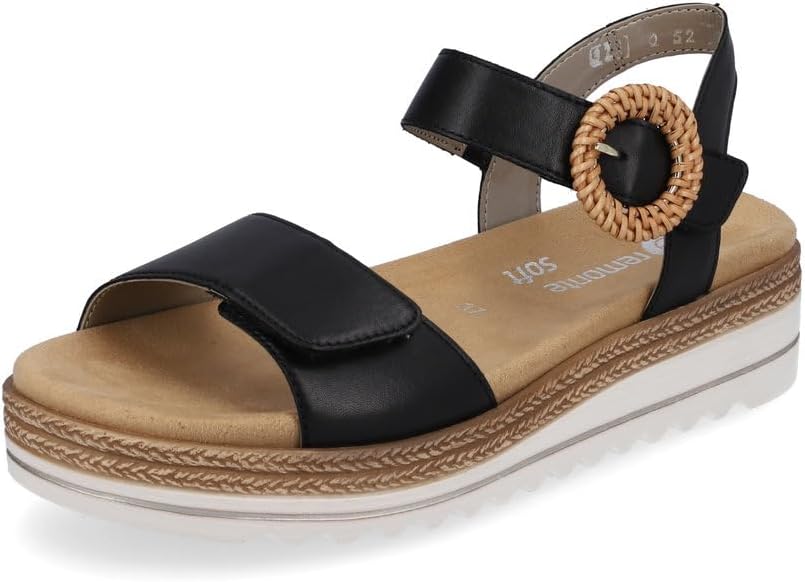 Detalle de Remonte Damen Riemchensandalen D0Q52 – elegante Riemchensandalen mit Klettverschluss und leichtem Keilabsatz