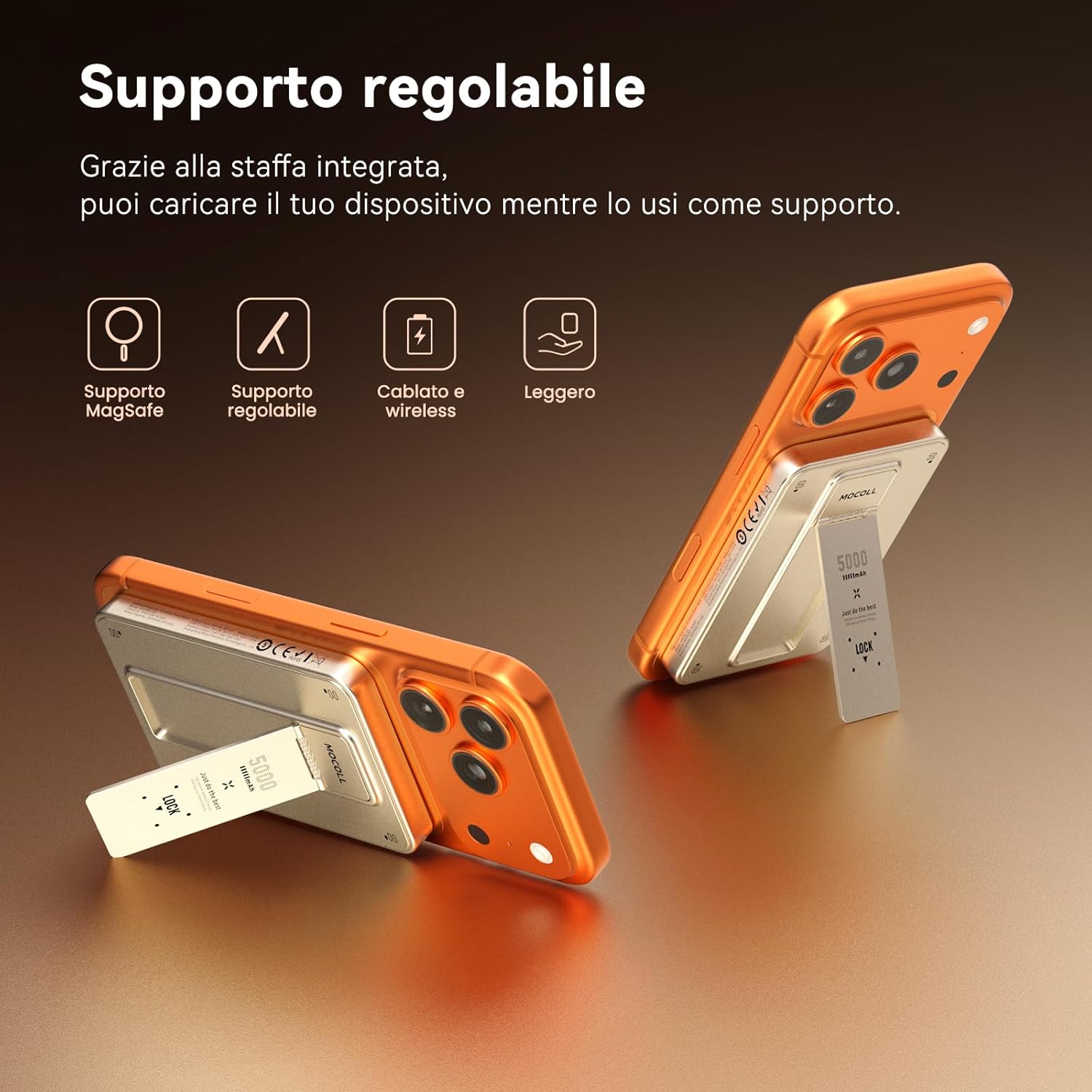Thumbnail 2 de Mocoll Power Bank MagSafe 5000mAh: Caricatore Portatile Magnetico con Stand Pieghevole