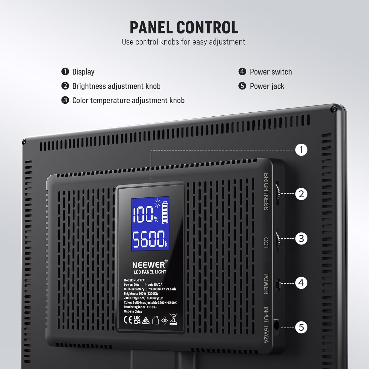 Thumbnail 6 de NEEWER 192 LED Video Light Panel (20W) – Ultra-thin bi-colour, dimmable panel with 4000mAh battery