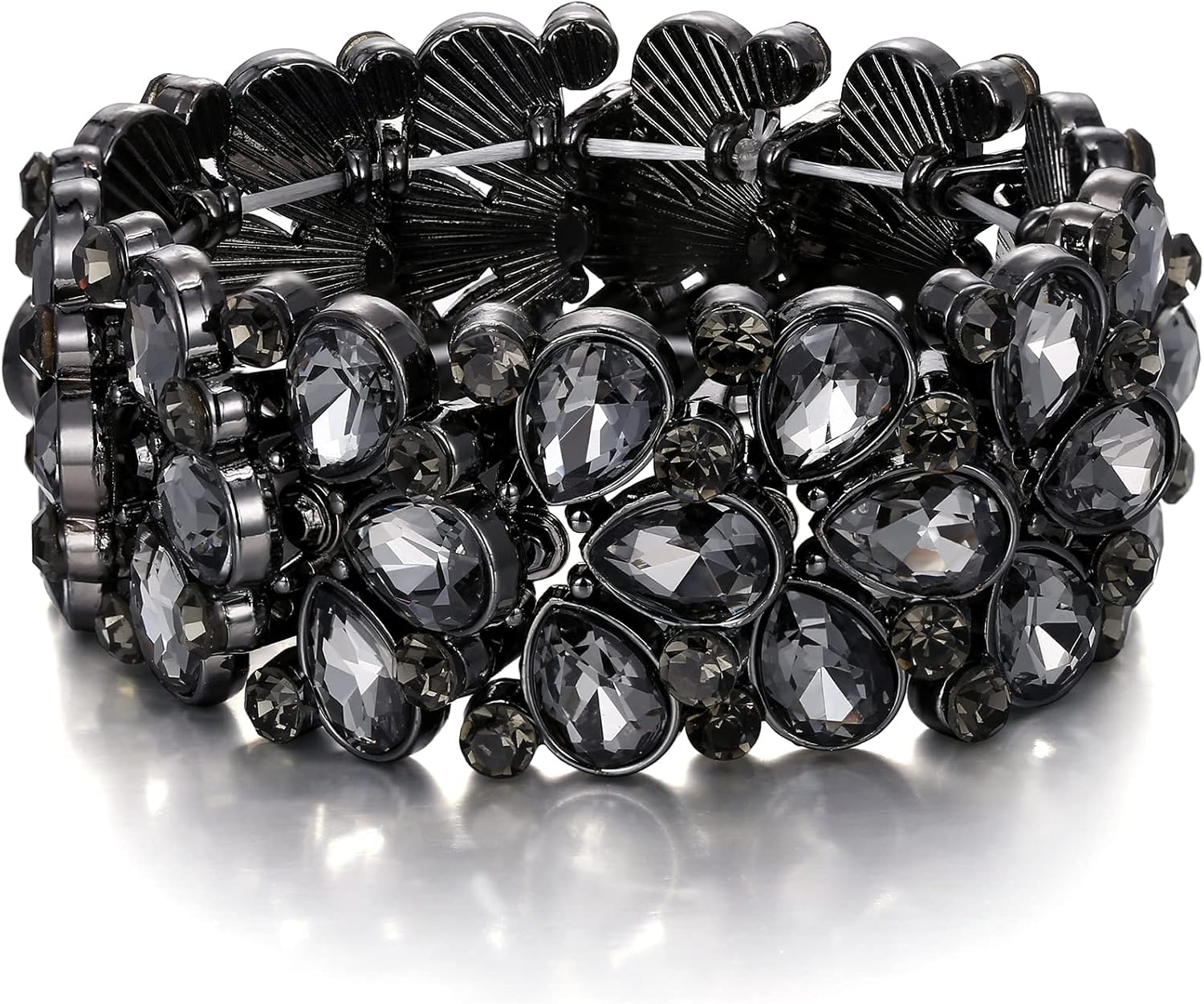 Thumbnail 5 de EVER FAITH Armband Art Deco mit Strass-Kristallen – rundes österreichisches Kristall 3-lagiges Teardrop Stretcharmband für Damen