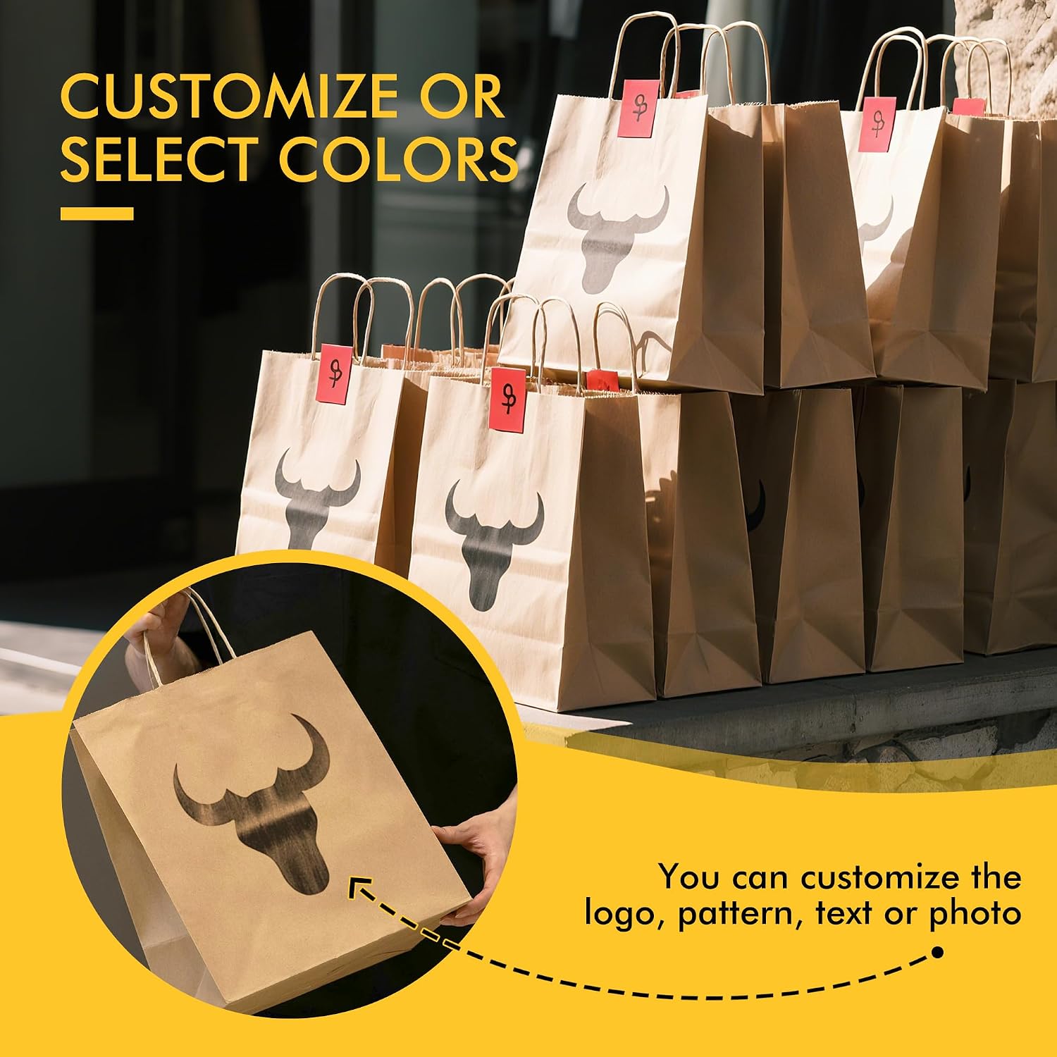 Thumbnail 5 de RACETOP Brown Kraft Paper Bags, 10 x 5 x 13 in, 100 Pack with Handles