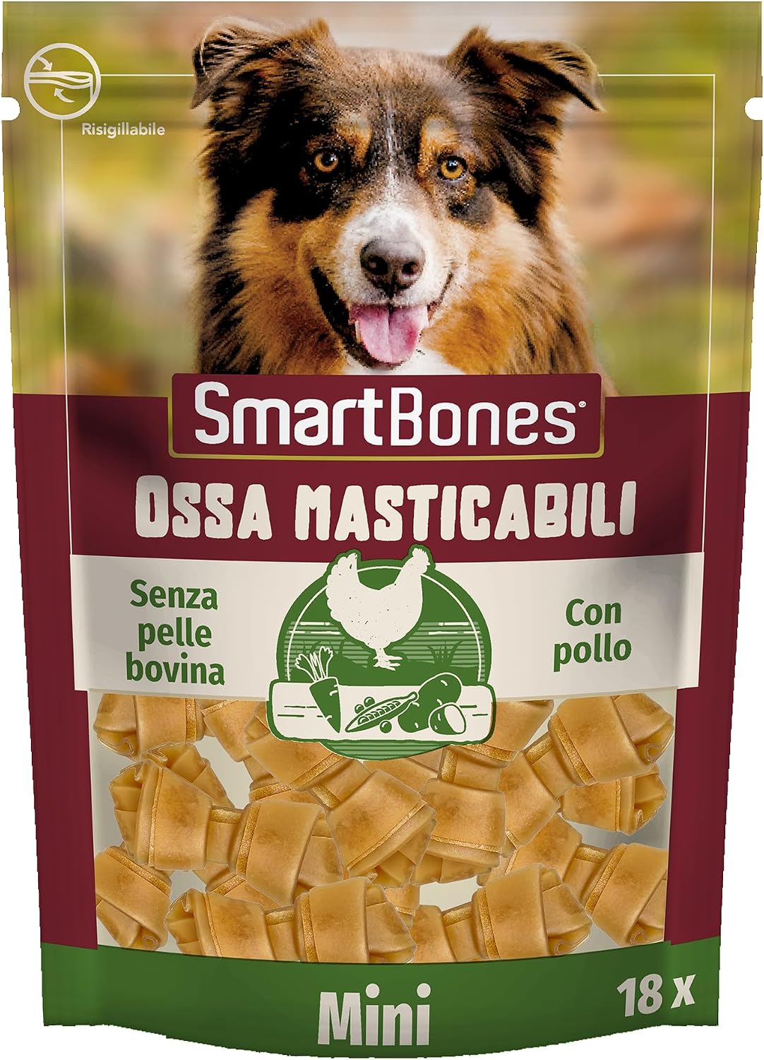Detalle de SmartBones Ossa masticabili Mini Pollo – Snack da masticare con pollo, 18 pezzi