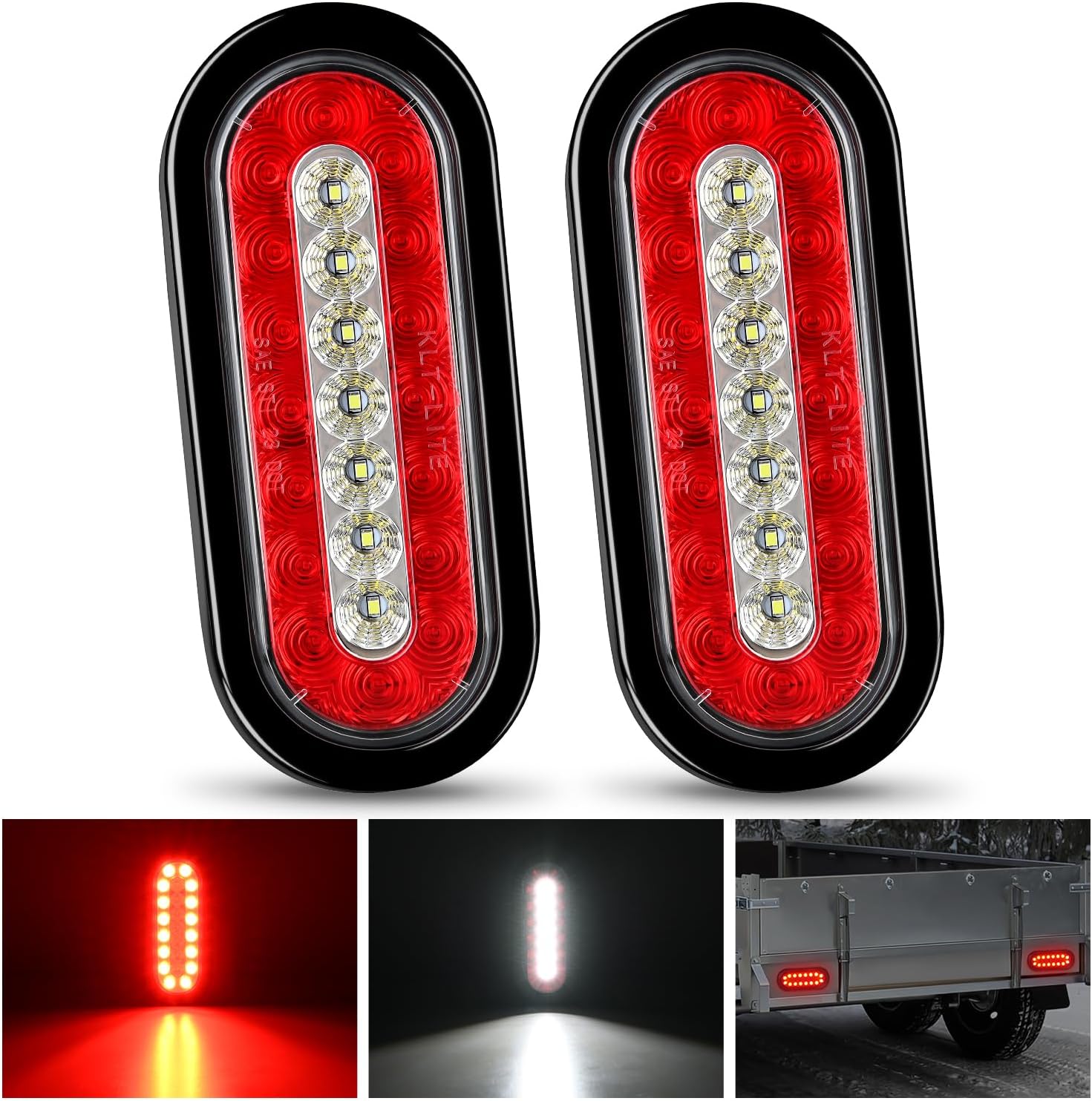 Detalle de Nilight 2PCS 6-Inch Oval LED Trailer Tail Lights (Red/White) with IP67 Sealing