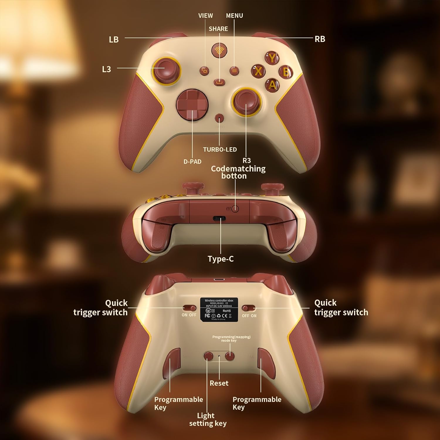 Thumbnail 4 de SZYUYU 2.4GHz Wireless Xbox Controller, Hall Effect Sticks, RGB, Beige