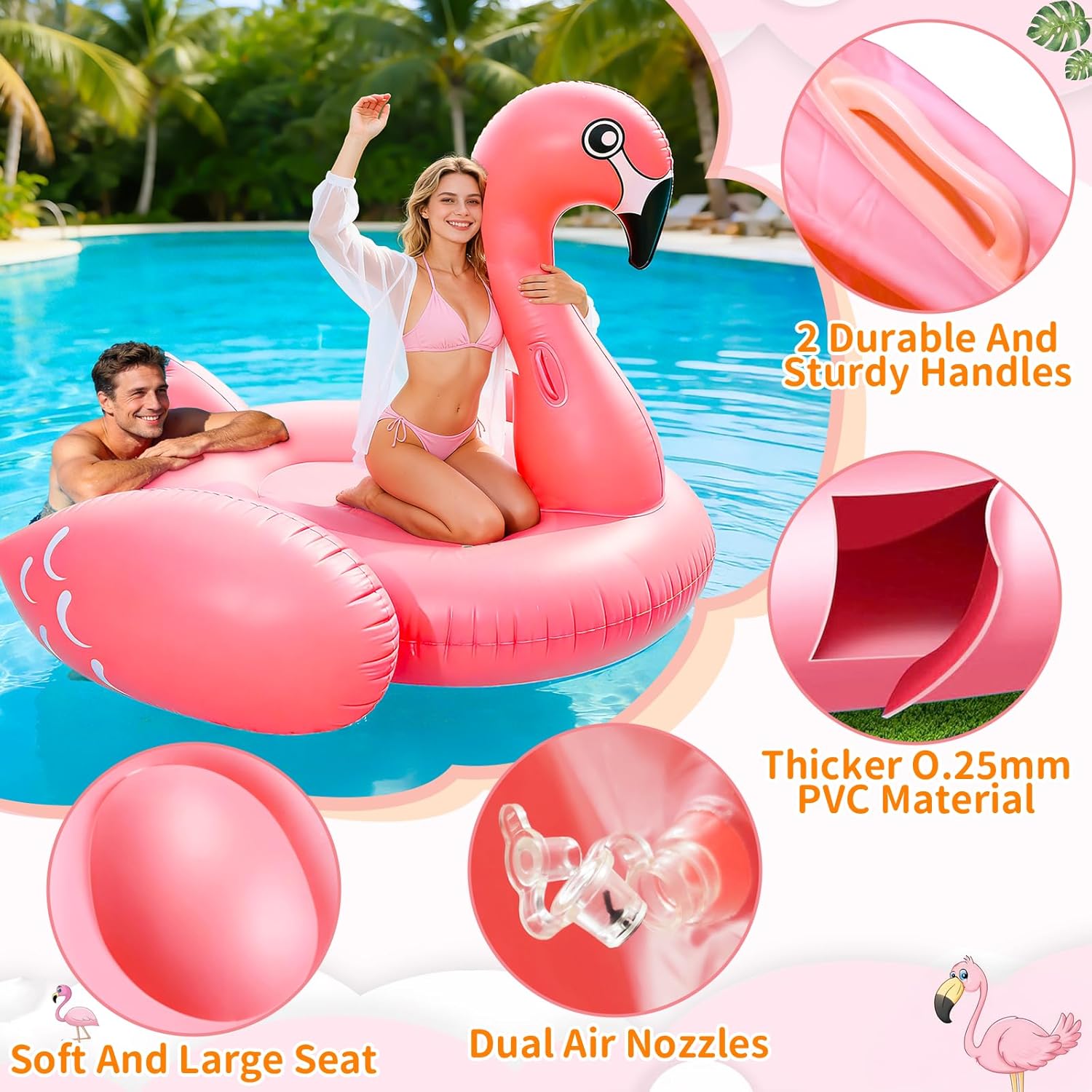 Thumbnail 4 de TURNMEON 102" Giant Flamingo Pool Float for 2–4 Adults (Pink)