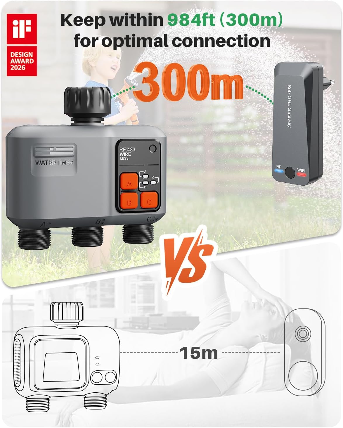 Thumbnail 2 de johgee Bewässerungscomputer WLAN mit 3 Ausgängen (300M RF) & Smart-Life/Alexa