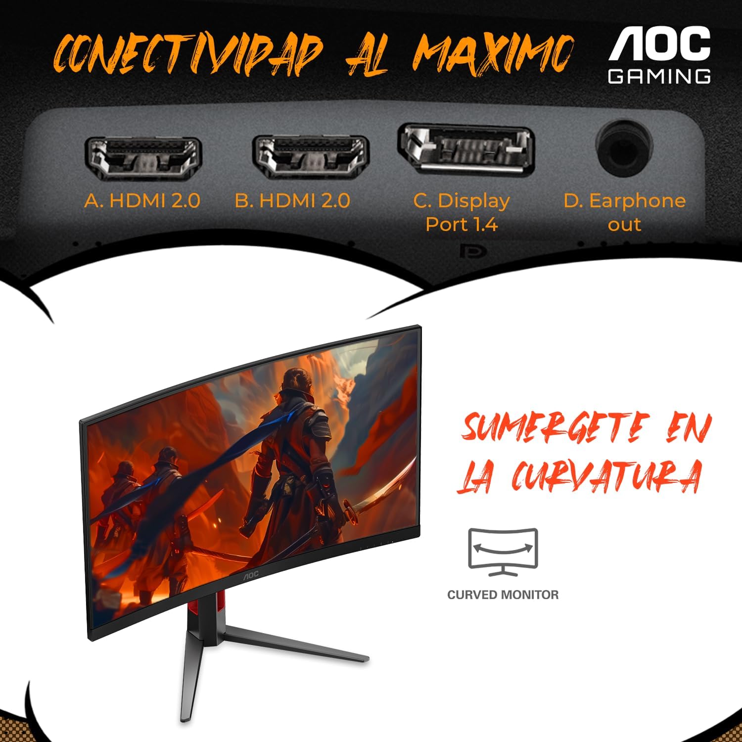 Detalle 2 de AOC C27G4H2 27-Inch Curved Gaming Monitor, 200Hz VA, Full HD