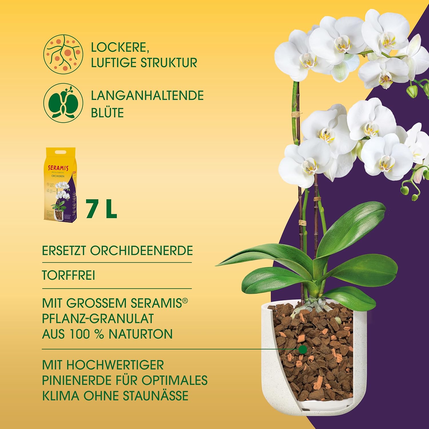 Detalle 2 de Seramis Spezial-Substrat für Orchideen, 7 l – Tongranulat und Pinienrinde für optimale Belüftung und Nährstoffversorgung