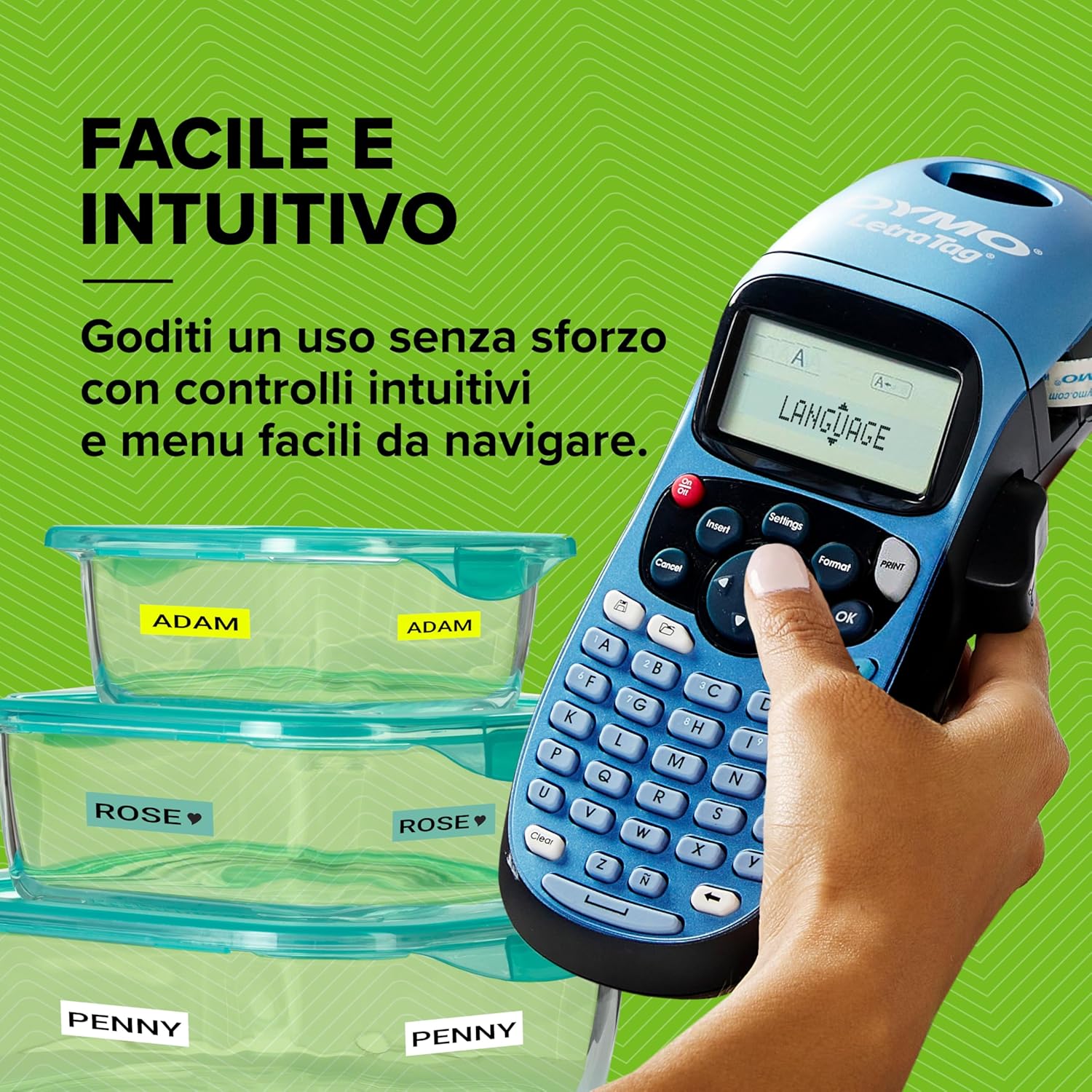 Detalle 2 de DYMO LetraTag LT-100H Starter Kit: etichettatrice palmare con 3 bobine incluse e LCD da 13 caratteri