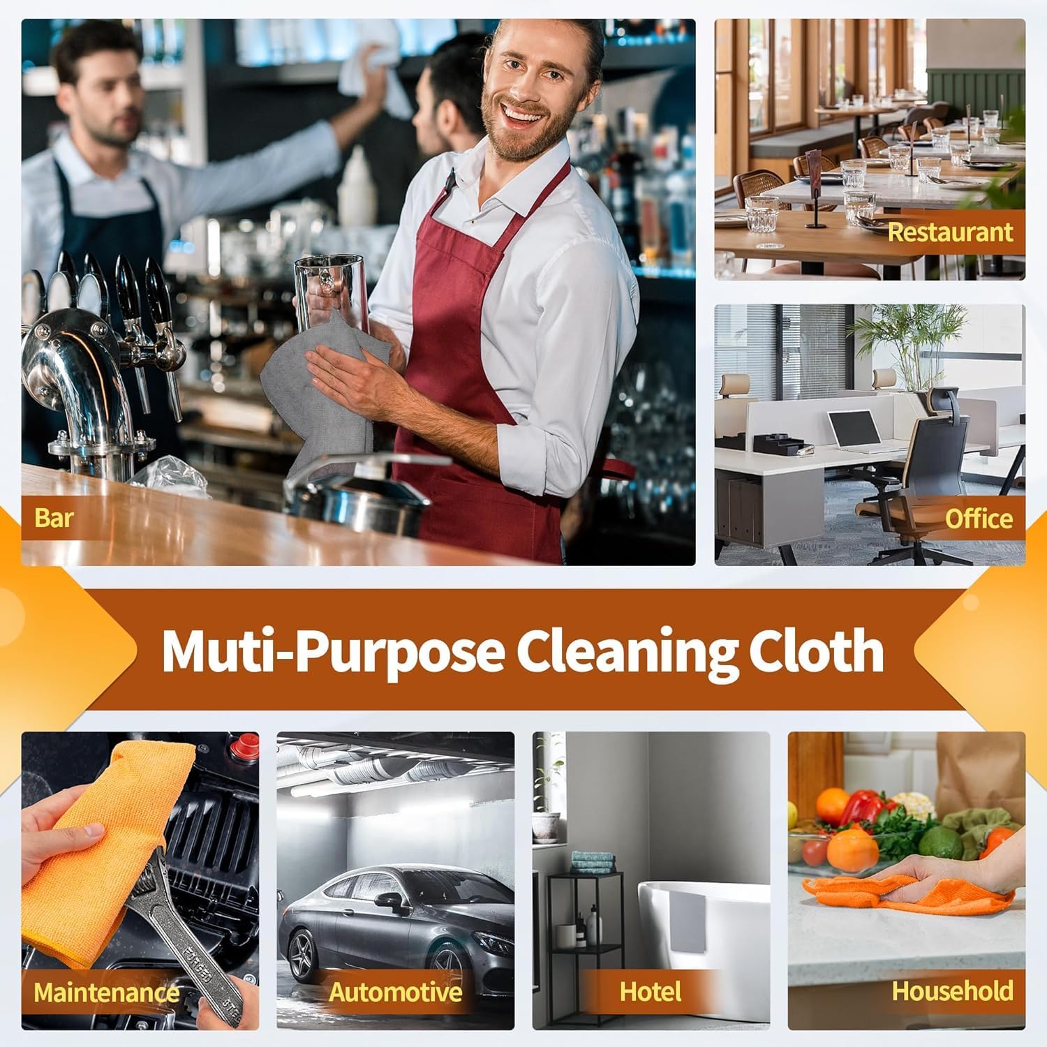 Detalle de FIXSMITH Microfiber Cleaning Cloths, 50-Pack, 16 x 12 Inches, Gray & Orange