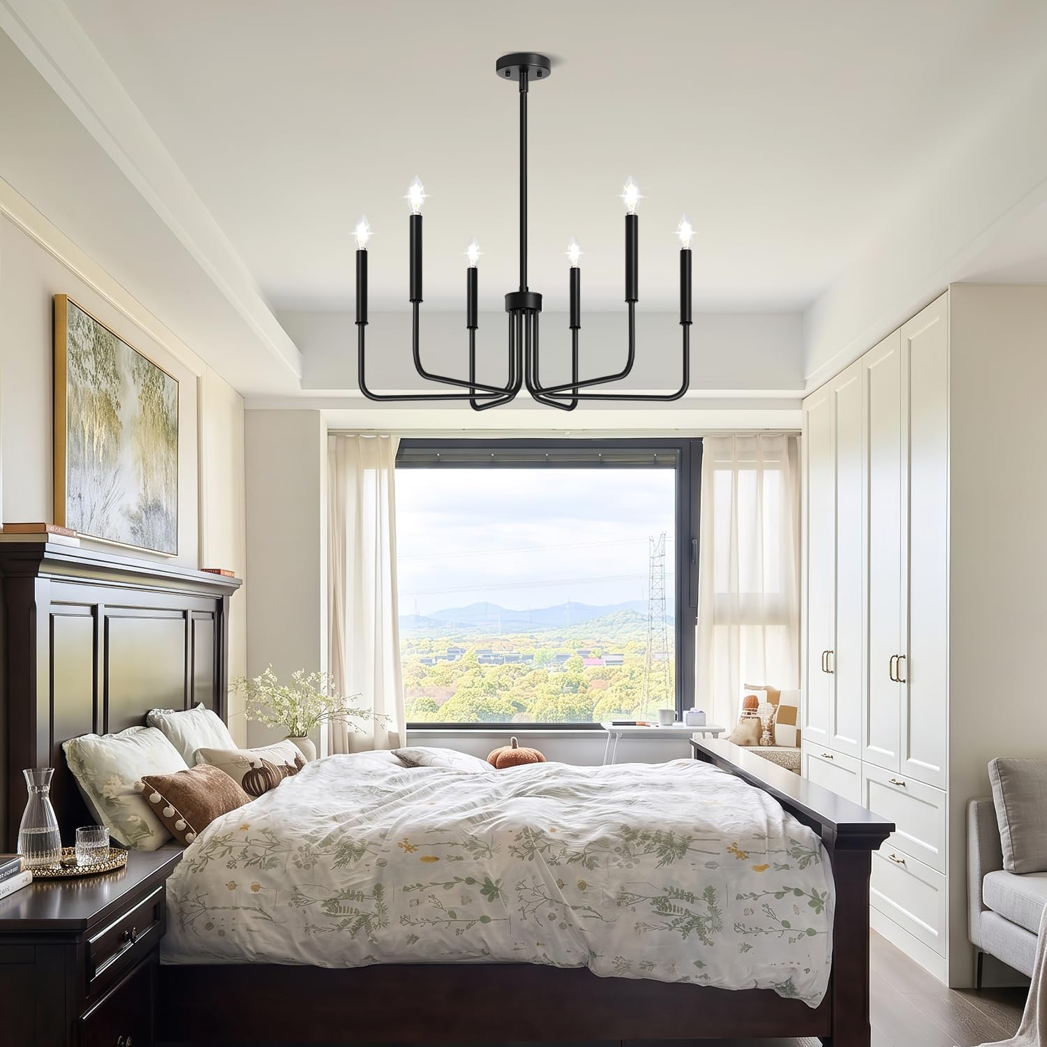 Thumbnail 6 de Lynnoland L220028P6 6-Light Black Farmhouse Chandelier, Adjustable Height