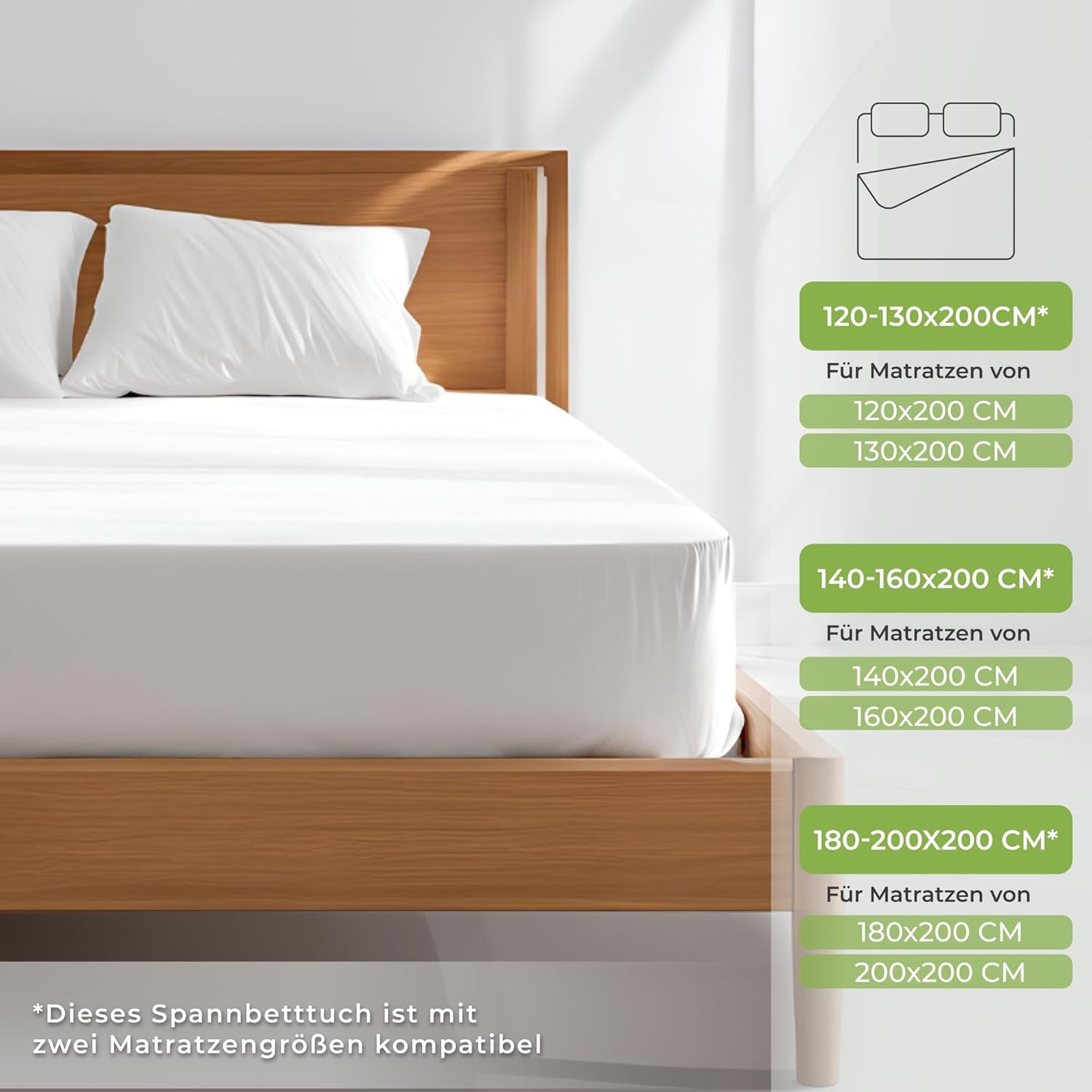 Thumbnail 3 de Dreamzie Premium Spannbettlaken 140–160x200 cm aus 100% Jersey Bio-Baumwolle (weiß)